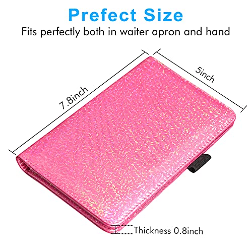 ACdream Server Books for Waitress, Guest Book Note Pad, Cute Pocket Leather Money Organizer Wallet, Cash Check Bill Receipt Holder Presenter, Waiter Accessories, Hot Pink Glitter - Image 4