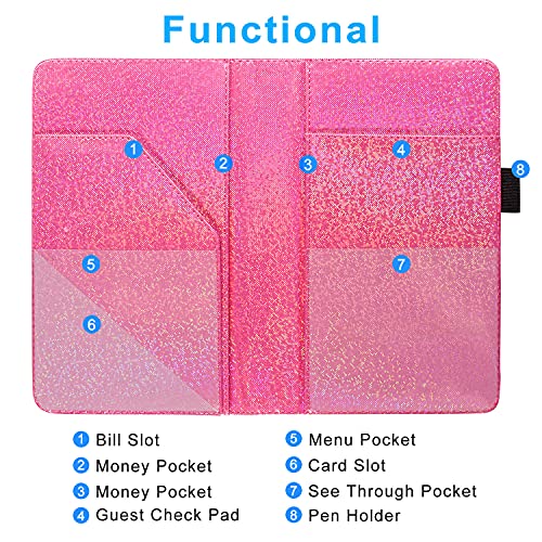 ACdream Server Books for Waitress, Guest Book Note Pad, Cute Pocket Leather Money Organizer Wallet, Cash Check Bill Receipt Holder Presenter, Waiter Accessories, Hot Pink Glitter - Image 5