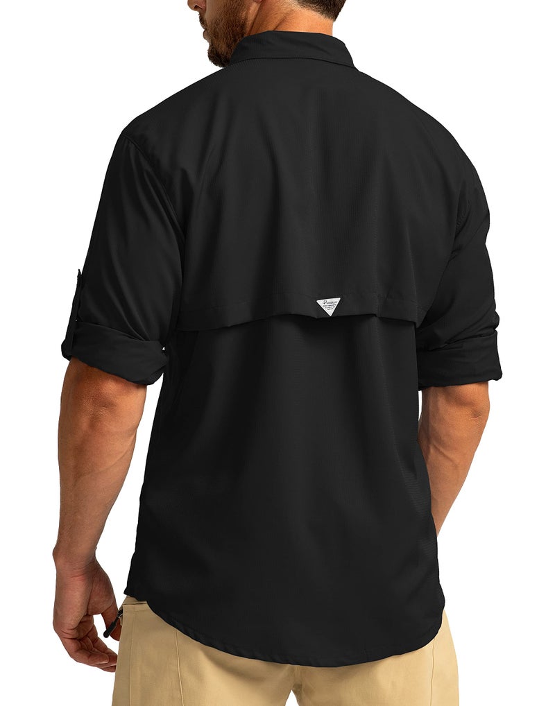 Pudolla Men's Sun Protection Fishing Shirts Long Sleeve Travel Work Shirts for Men UPF50+ Button Down Shirts with Zipper Pockets(Black Medium) - Image 4