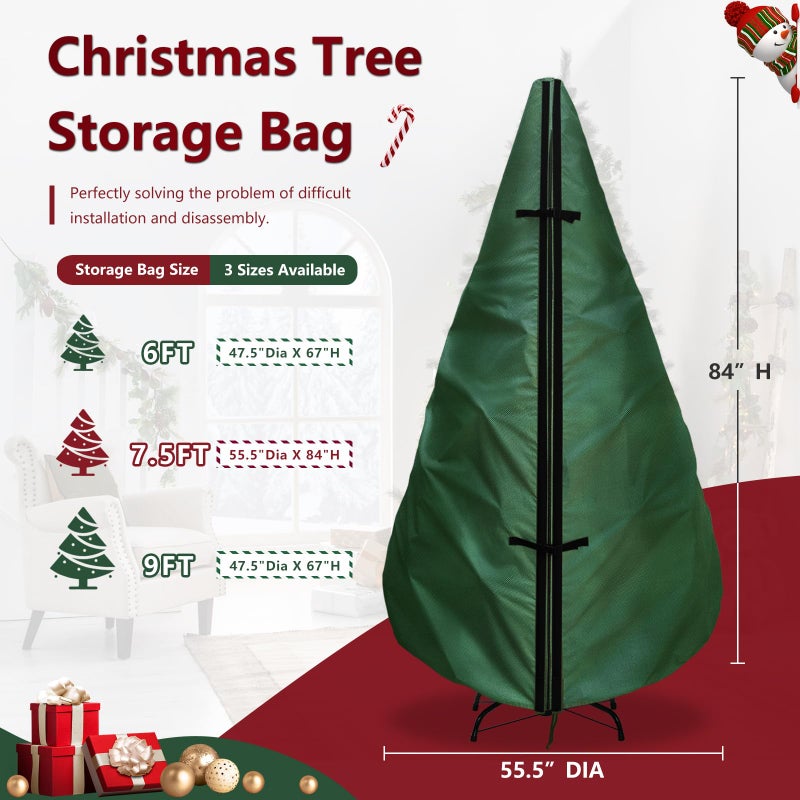 Hadisi Upright Christmas Tree Storage Bag 7.5Ft,Christmas Tree Covers for Upright Storage for 7 Ft /7.5 Ft Artificial Christmas Trees with Ornaments,Equipped with Patented Support Rod Technology-Green - Image 2