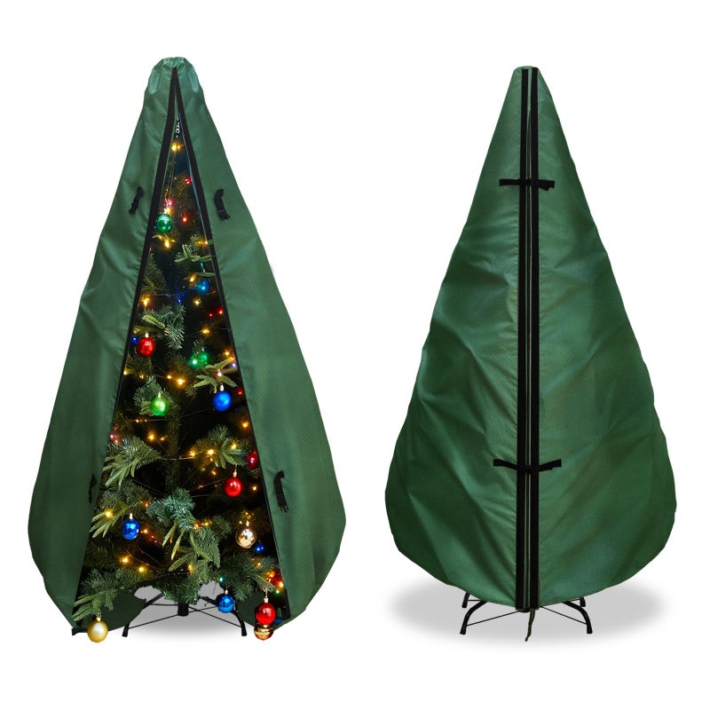 Hadisi Upright Christmas Tree Storage Bag 7.5Ft,Christmas Tree Covers for Upright Storage for 7 Ft /7.5 Ft Artificial Christmas Trees with Ornaments,Equipped with Patented Support Rod Technology-Green - Image 1