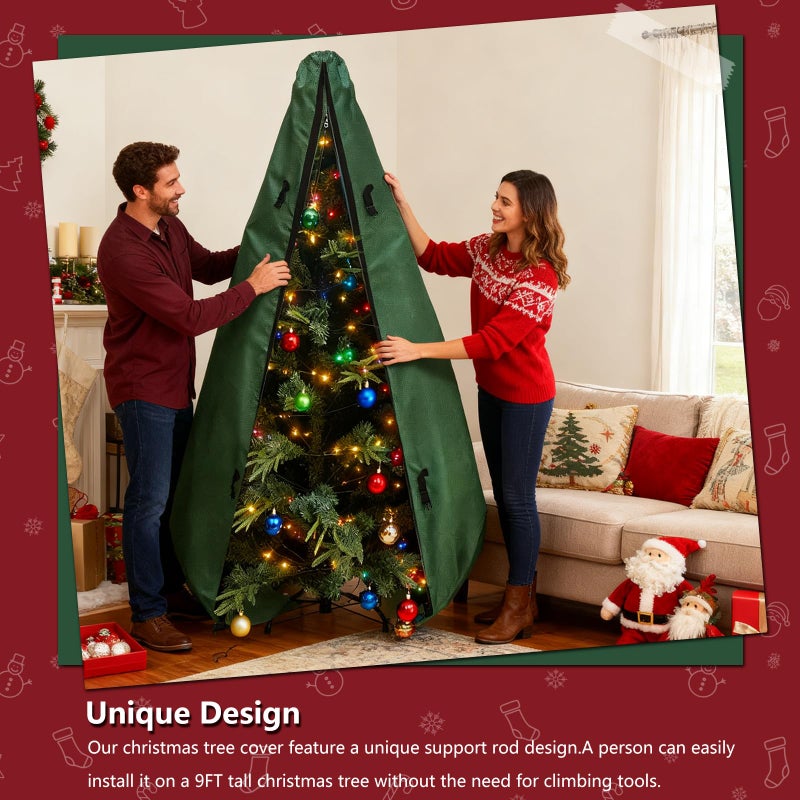 Hadisi Upright Christmas Tree Storage Bag 7.5Ft,Christmas Tree Covers for Upright Storage for 7 Ft /7.5 Ft Artificial Christmas Trees with Ornaments,Equipped with Patented Support Rod Technology-Green - Image 3