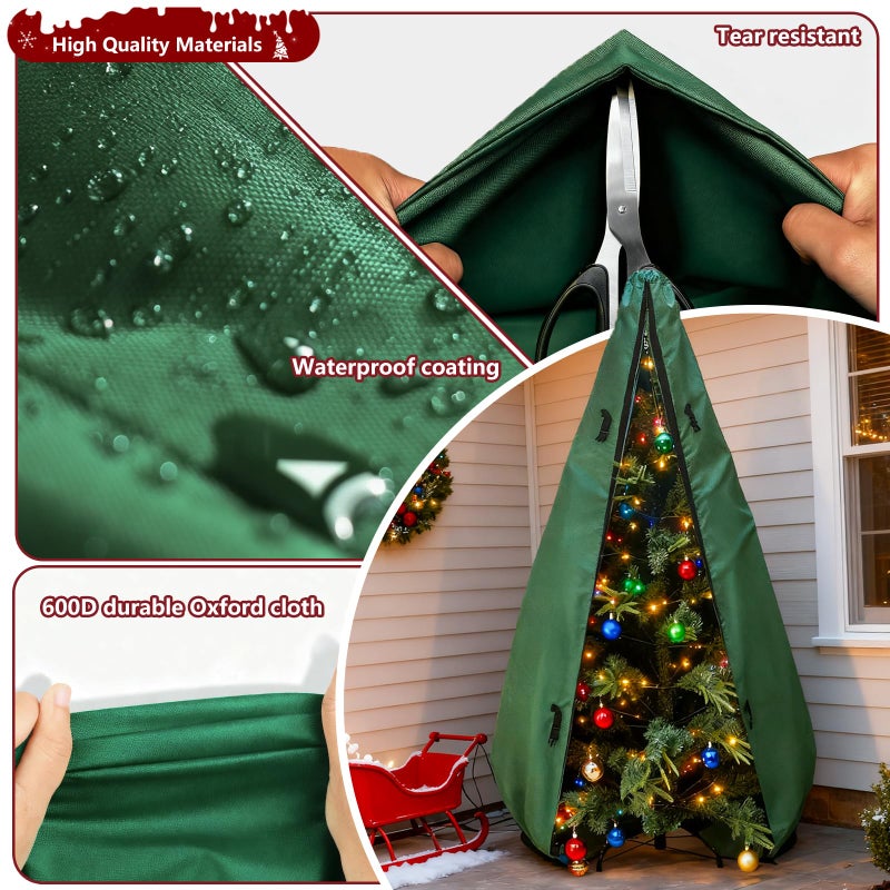 Hadisi Upright Christmas Tree Storage Bag 7.5Ft,Christmas Tree Covers for Upright Storage for 7 Ft /7.5 Ft Artificial Christmas Trees with Ornaments,Equipped with Patented Support Rod Technology-Green - Image 4
