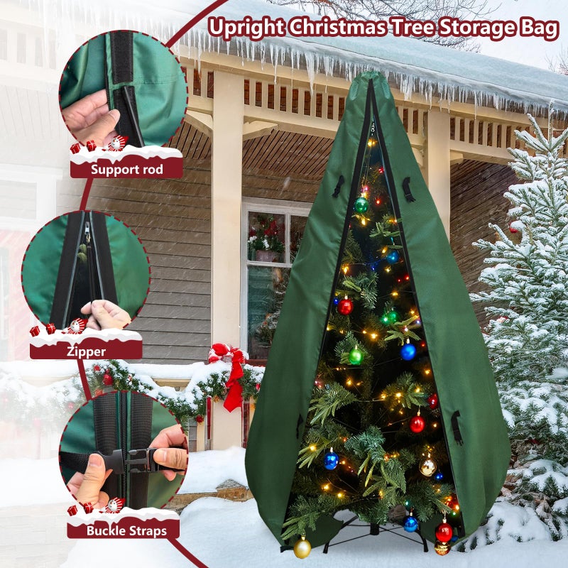 Hadisi Upright Christmas Tree Storage Bag 7.5Ft,Christmas Tree Covers for Upright Storage for 7 Ft /7.5 Ft Artificial Christmas Trees with Ornaments,Equipped with Patented Support Rod Technology-Green - Image 5