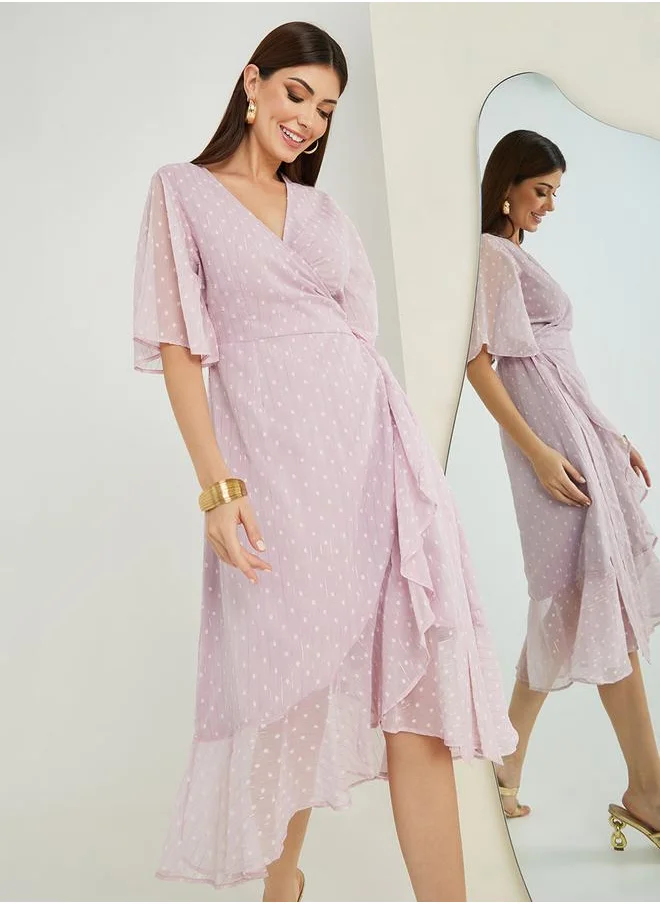 ستايلي Dobby Ruffle Hem Wrap Midi Dress