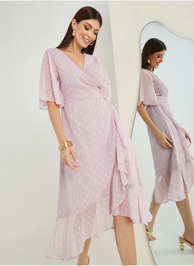 Styli - Dobby Ruffle Hem Wrap Midi Dress - Image 1