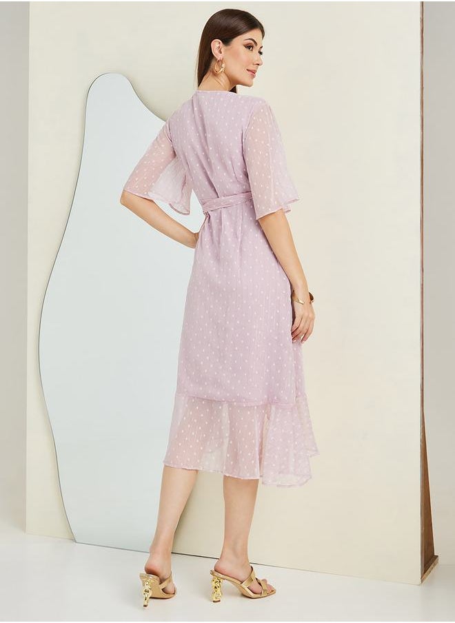 Styli - Dobby Ruffle Hem Wrap Midi Dress - Image 1