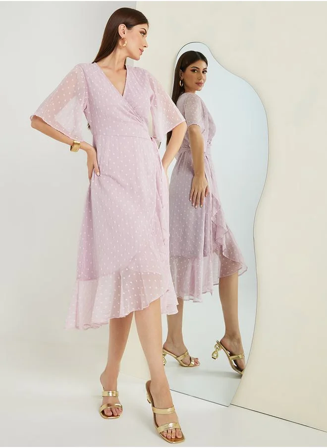 ستايلي Dobby Ruffle Hem Wrap Midi Dress