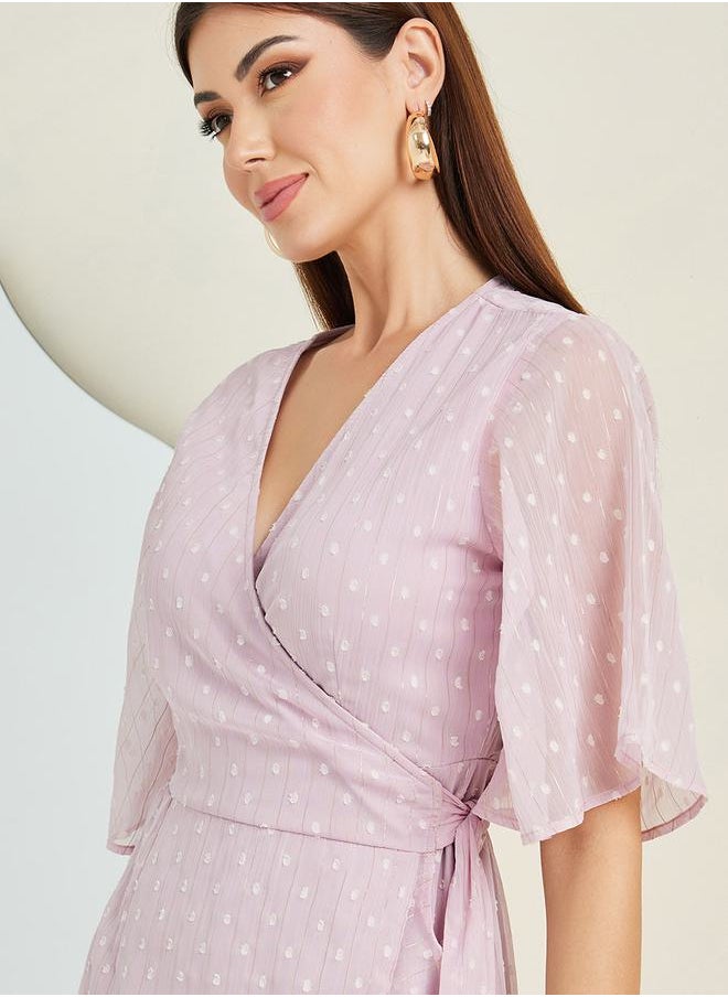 Styli - Dobby Ruffle Hem Wrap Midi Dress - Image 1