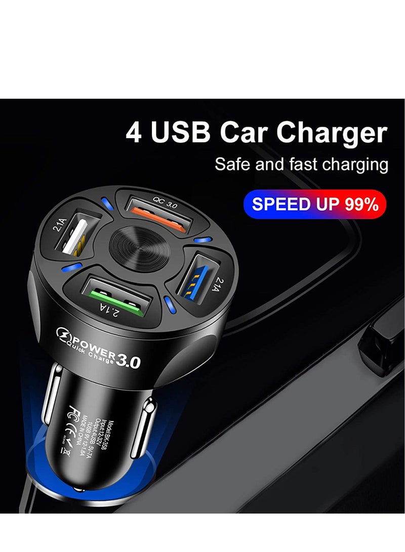 بيوينتي شاحن سيارة 3A-4USB QC3.0 محول، 4 منافذ USB شاحن هاتف السيارة متعدد الوظائف محول طاقة السيارة لهواتف iPhone، Samsung، GPS، iPad، Tablet، جهاز Android - Image 3