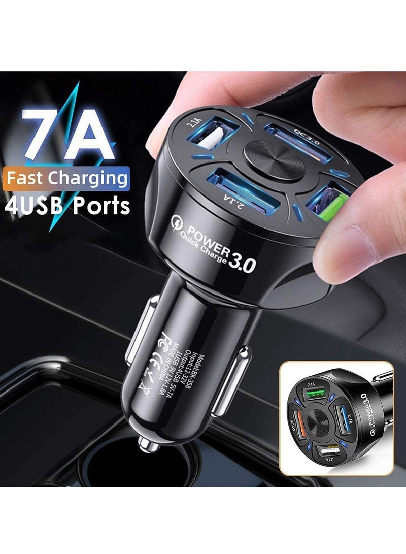 بيوينتي شاحن سيارة 3A-4USB QC3.0 محول، 4 منافذ USB شاحن هاتف السيارة متعدد الوظائف محول طاقة السيارة لهواتف iPhone، Samsung، GPS، iPad، Tablet، جهاز Android - Image 5