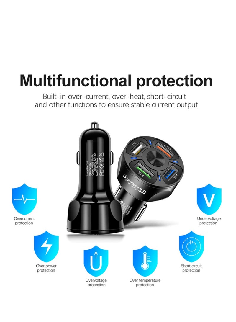 بيوينتي شاحن سيارة 3A-4USB QC3.0 محول، 4 منافذ USB شاحن هاتف السيارة متعدد الوظائف محول طاقة السيارة لهواتف iPhone، Samsung، GPS، iPad، Tablet، جهاز Android - Image 2