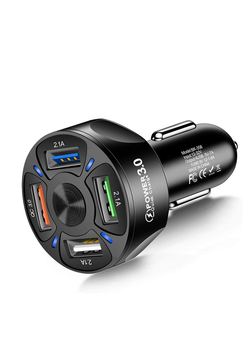 بيوينتي شاحن سيارة 3A-4USB QC3.0 محول، 4 منافذ USB شاحن هاتف السيارة متعدد الوظائف محول طاقة السيارة لهواتف iPhone، Samsung، GPS، iPad، Tablet، جهاز Android - Image 1