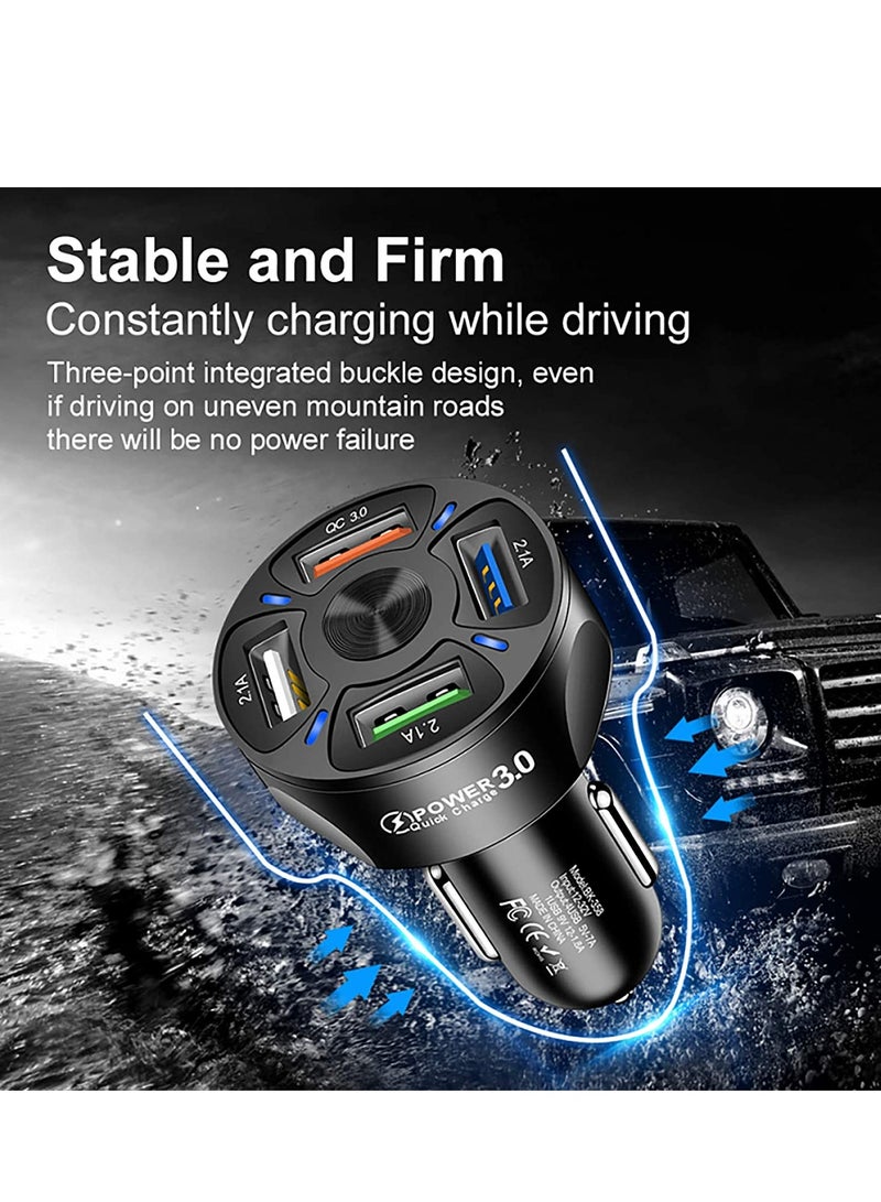 بيوينتي شاحن سيارة 3A-4USB QC3.0 محول، 4 منافذ USB شاحن هاتف السيارة متعدد الوظائف محول طاقة السيارة لهواتف iPhone، Samsung، GPS، iPad، Tablet، جهاز Android - Image 4