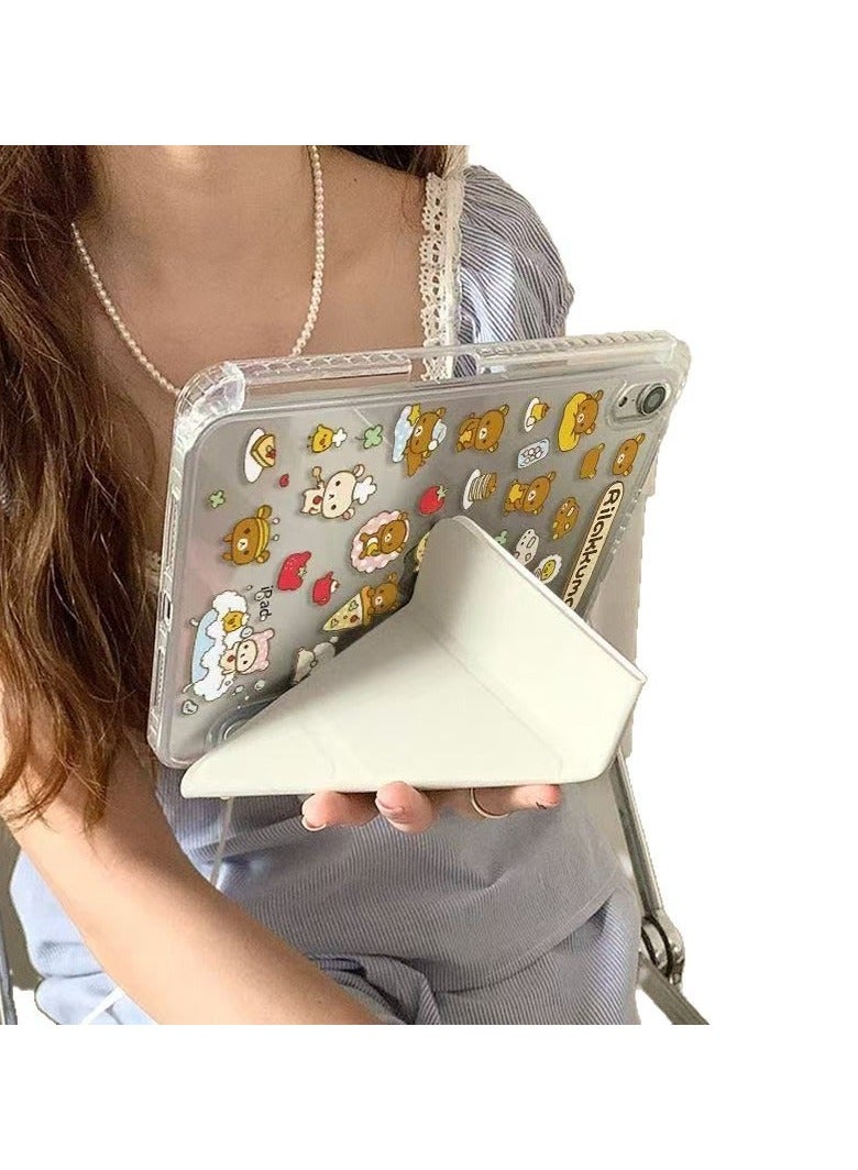 عام For iPad A16 11 Generation 11 inch Easy Bear Cartoon Y Folding Leather Transparent Case Scratch Resistant Portable Tablet Case - Image 5