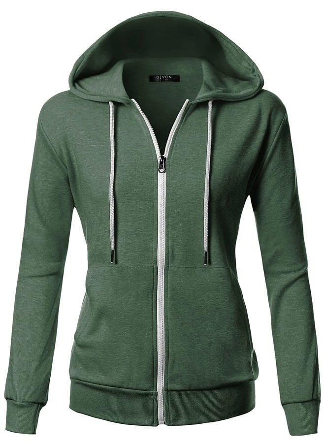 GIVON Womens Casual Zip Up Hoodie Cotton Blend Soft Fabric Basic Layering Hooded Jacket with Kangaroo Pocket, Inside Pocket(dcf200)-jade Green, M - Image 4