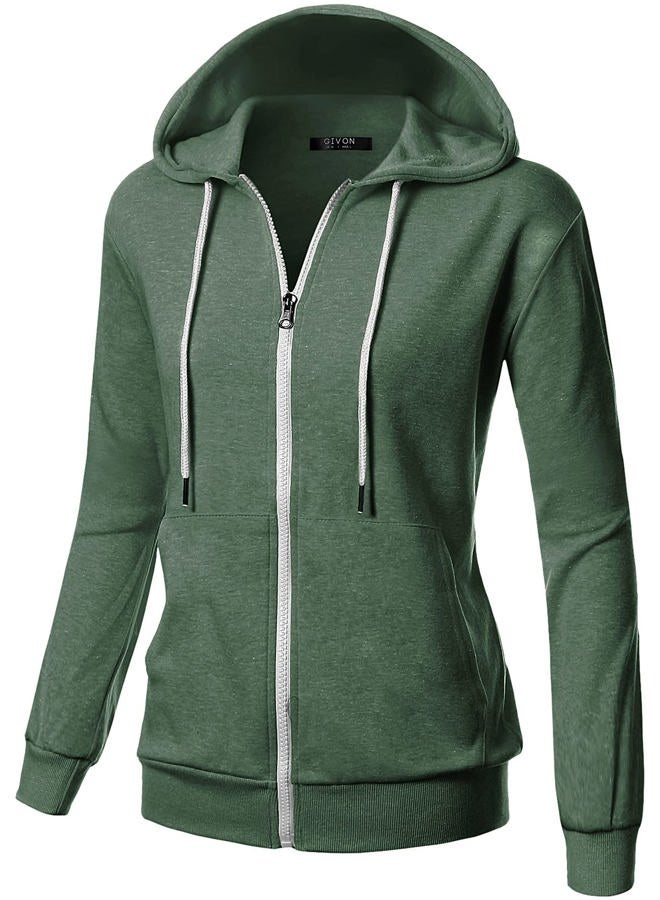 GIVON Womens Casual Zip Up Hoodie Cotton Blend Soft Fabric Basic Layering Hooded Jacket with Kangaroo Pocket, Inside Pocket(dcf200)-jade Green, M - Image 1