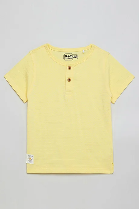 R&B Solid T-shirt with Henley Neck and Short Sleeves