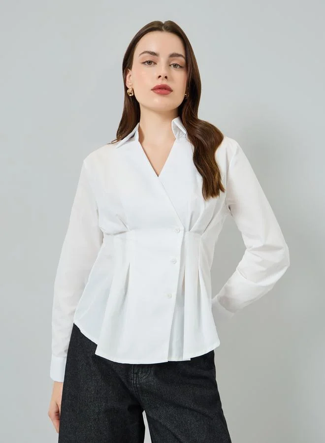 ستايلي بلوزة لف بأزرار لون أوف وايت
