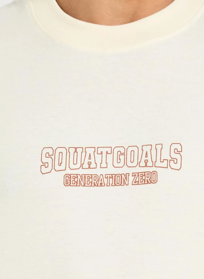 Styli Cotton Rich Chest Printed Oversized Athleisure T-Shirt