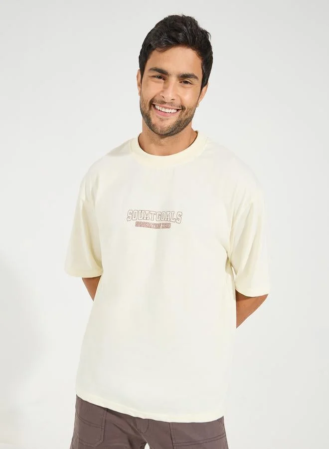 Styli Active Cotton Rich Chest Printed Oversized Athleisure T-Shirt