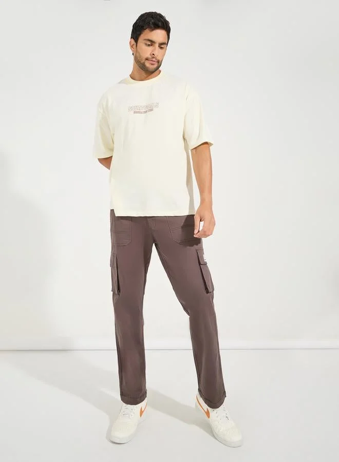 Styli Active Cotton Rich Chest Printed Oversized Athleisure T-Shirt