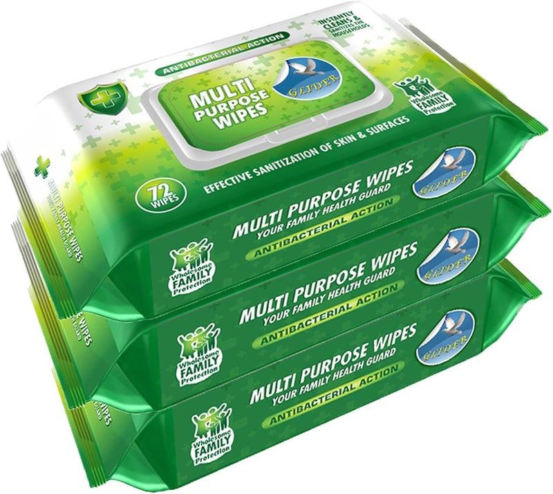 GLIDER Germ Protection Multipurpose Skin and Surface Wipes with Flip-top (Pack of 3 (216 Wipes)) - Image 1