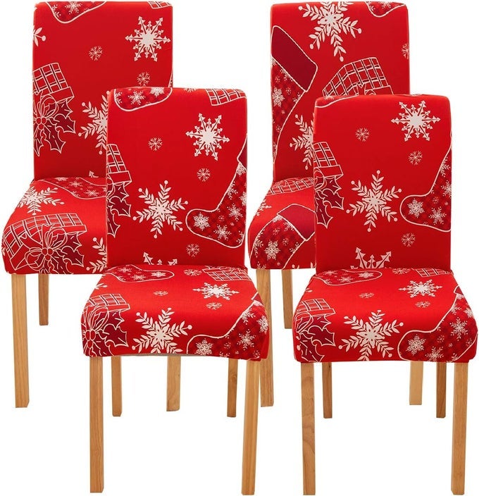 4PCS STRETCH REMOVABLE WASHABLE DINING ROOM CHAIR PROTECTOR SLIPCOVERS CHRISTMAS DECORATIONHOME DECOR DINING ROOM SEAT COVER