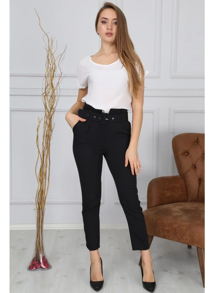 بلونس Waist Belted Black Fabric Trousers 44