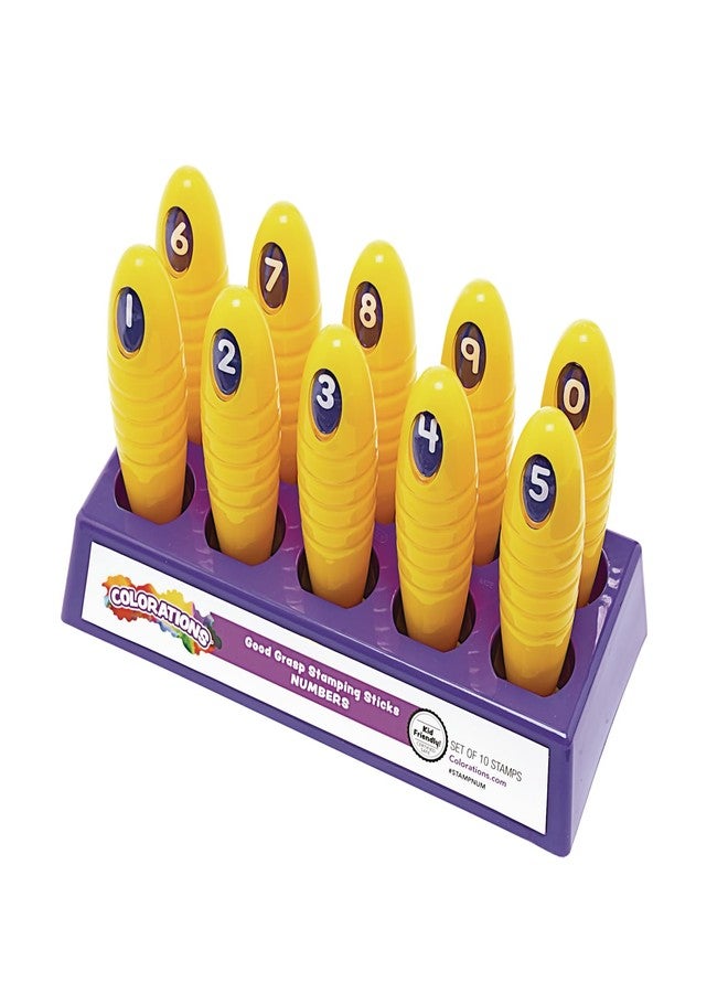 Colorations Good Grasp Stamping Sticks Pack of 10 Numbers 0-9 Classroom Supplies (1 1/4" x 5 1/8") - Image 1
