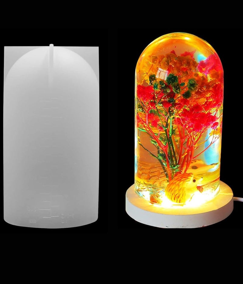EnaMeena Round Cylinder Light Resin Mold for Flower Preservation Featuring USB Perfect for DIY Epoxy Casting Projects and Desktop Ornaments for Home Dcor Mould with LED Base