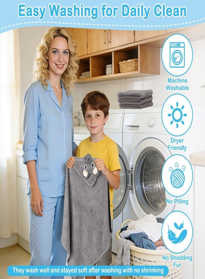 مجموعة مناشف استحمام الأطفال من فلاسو، 4 قطع، للأطفال الرضع والصغار، منشفة واحدة بغطاء رأس على شكل حيوان، ومجموعة من 3 قطع مناشف غسيل، فائقة الامتصاص، لطيفة وناعمة، هدية أساسية للمواليد الجدد للأولاد والبنات (فيل رمادي). - Image 5