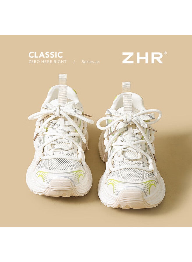 Zhr Dad Shoes For Women, Summer Patchwork Mesh Breathable Sneakers, Thick-soled Height-increasing Women's Shoes, Jt62e, Beige, Size 36 - Image 4