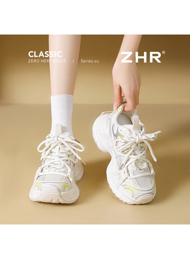 Zhr Dad Shoes For Women, Summer Patchwork Mesh Breathable Sneakers, Thick-soled Height-increasing Women's Shoes, Jt62e, Beige, Size 36 - Image 1