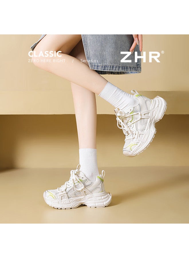 Zhr Dad Shoes For Women, Summer Patchwork Mesh Breathable Sneakers, Thick-soled Height-increasing Women's Shoes, Jt62e, Beige, Size 36 - Image 2