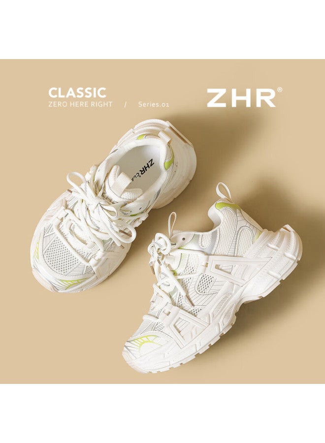 Zhr Dad Shoes For Women, Summer Patchwork Mesh Breathable Sneakers, Thick-soled Height-increasing Women's Shoes, Jt62e, Beige, Size 36 - Image 5