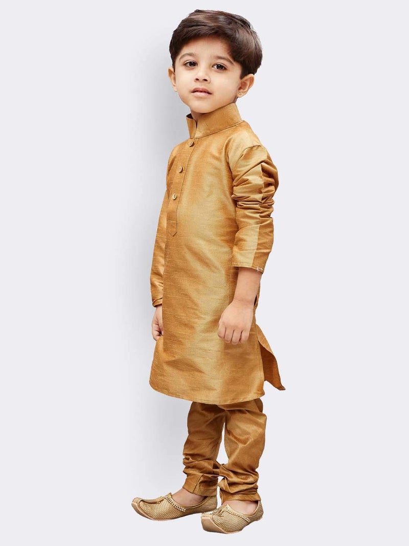 JBN Creation Boys Silk Blend Rose Gold Kurta Pyjama Set - Ethnic Elegance for Festivals | Comfortable Traditional Comfortable Full Sleeves Kurta Pyjama for Kids_VASBKRG001nPRG_20 - Image 4