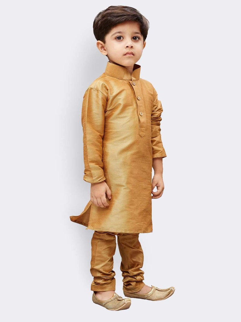 JBN Creation Boys Silk Blend Rose Gold Kurta Pyjama Set - Ethnic Elegance for Festivals | Comfortable Traditional Comfortable Full Sleeves Kurta Pyjama for Kids_VASBKRG001nPRG_20 - Image 2