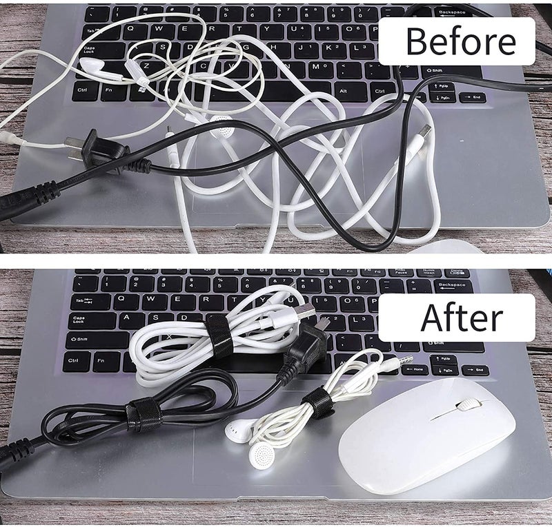 Bulfyss 18pcs Cord Cable Wire Holder Protector Organizer Accessories - Self Adhesive Straps, Hook and Loop Ties for Home, Office, Car, Desktop, Laptop, Computer (Black) - Image 4