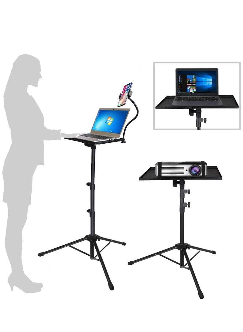 "Height Adjustable Projector Laptop Tripod Stand – Versatile Mount for Computer, Tablet, and DJ Equipment with Gooseneck Phone Holder, 15'' x 11'' Plate Size, Ideal for Stage Use" - Image 1