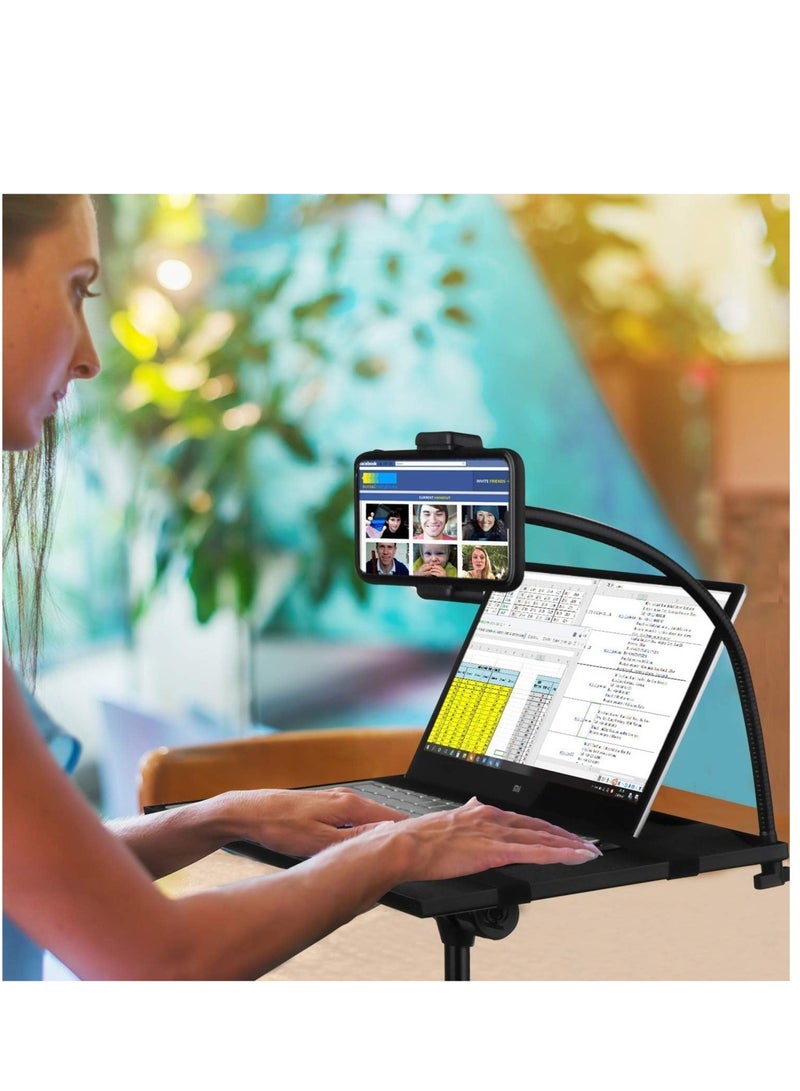 "Height Adjustable Projector Laptop Tripod Stand – Versatile Mount for Computer, Tablet, and DJ Equipment with Gooseneck Phone Holder, 15'' x 11'' Plate Size, Ideal for Stage Use" - Image 4