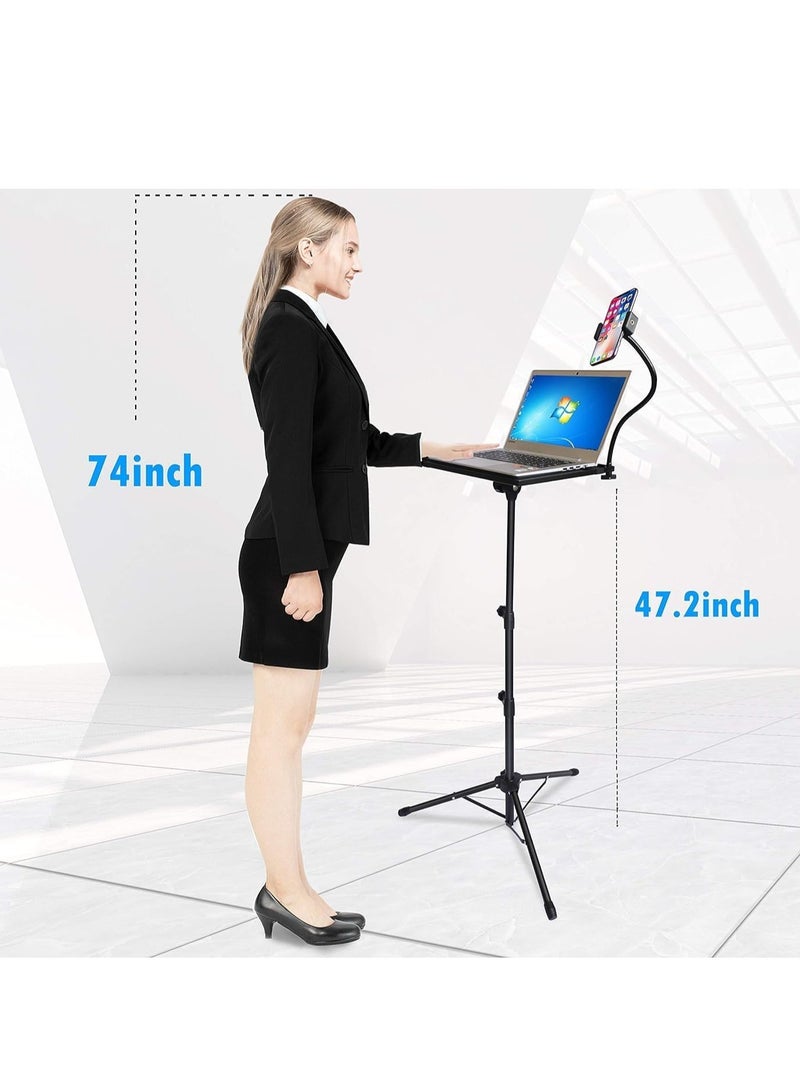 "Height Adjustable Projector Laptop Tripod Stand – Versatile Mount for Computer, Tablet, and DJ Equipment with Gooseneck Phone Holder, 15'' x 11'' Plate Size, Ideal for Stage Use" - Image 5