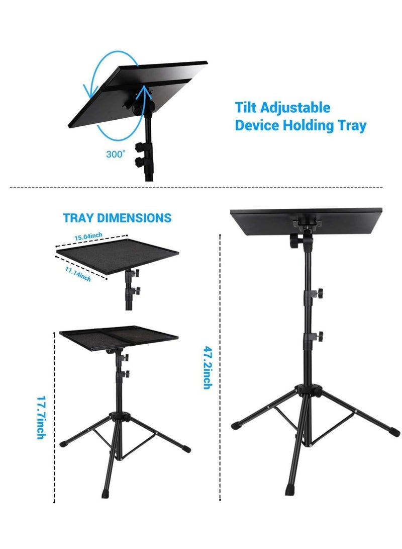 "Height Adjustable Projector Laptop Tripod Stand – Versatile Mount for Computer, Tablet, and DJ Equipment with Gooseneck Phone Holder, 15'' x 11'' Plate Size, Ideal for Stage Use" - Image 2