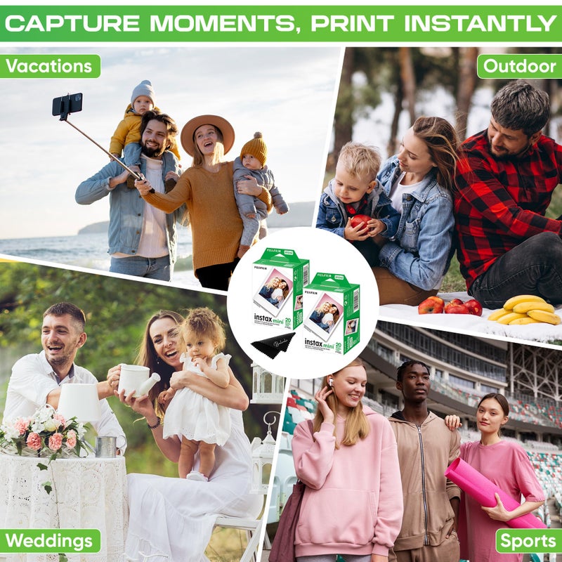 Fujifilm Instax Mini Film ISO 800, Six Twin Packs 120 EXP Total Compatible with Instax Mini Evo, 12, 11, 9 Models, Includes Balveli Premium Microfiber Cleaning Cloth - Image 4