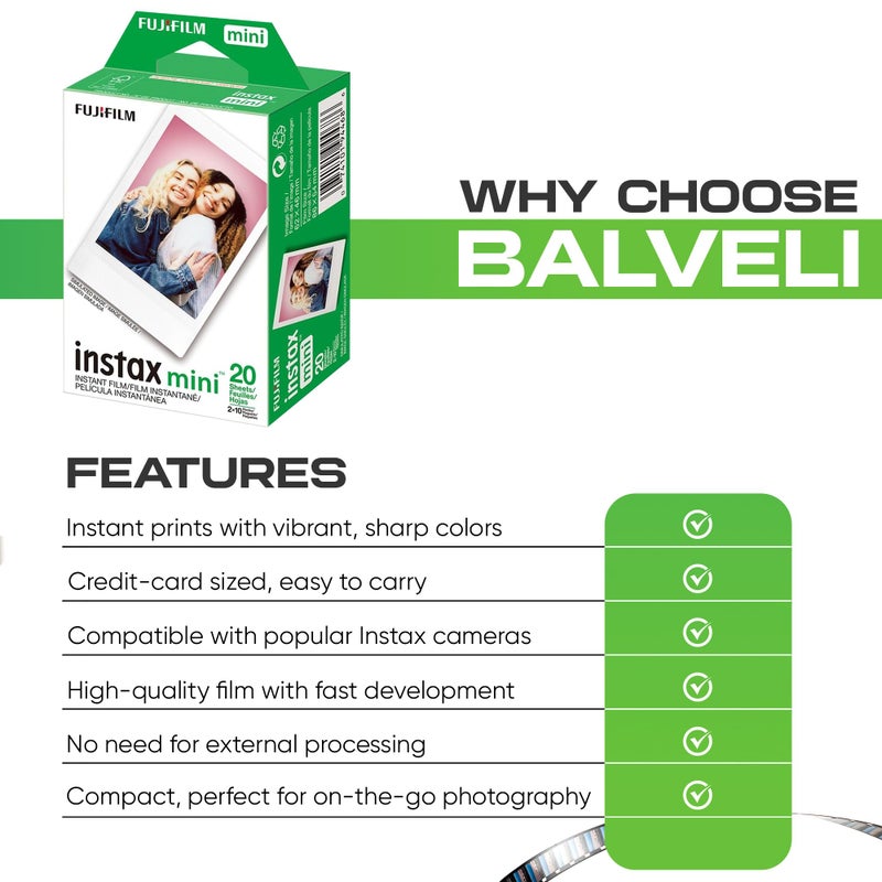 Fujifilm Instax Mini Film ISO 800, Six Twin Packs 120 EXP Total Compatible with Instax Mini Evo, 12, 11, 9 Models, Includes Balveli Premium Microfiber Cleaning Cloth - Image 5