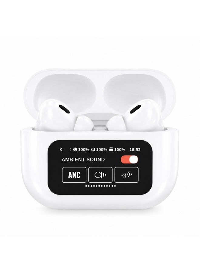 A20 Pro 2 Wireless Earbuds with Smart Touch Display, ANC & ENC Noise Cancellation, Bluetooth Charging Case, White - Image 1