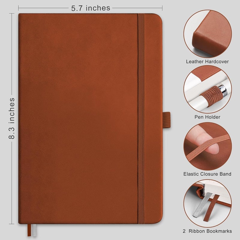 RETTACY Bullet Dotted Journal Notebook, 2-Pack, 160 Numbered Pages per Pack, A5 Medium Size (5.7'' x 8.3''), 120 GSM Thick Paper, Leather Hardcover, for Bullet Journaling (Black & Brown) - Image 2