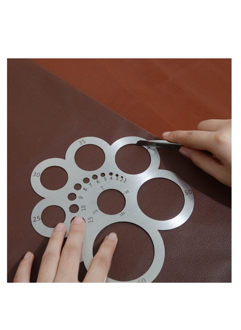 Y&D Round Leather Cutting Tool Corner Cutter Circle Drawing Template Stainless Steel Metal Ruler for Leathercraft Woodworking Sewing DIY Craft Supplies  - Image 2