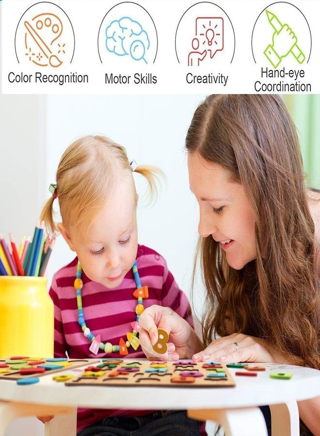 مجموعة ألواح ألغاز خشبية ملونة من Tiny Toys مع حروف أبجدية ثلاثية الأبعاد وأرقام وأشكال | لوحة مونتيسوري التعليمية الحسية للأطفال - (عبوة من 3 قطع) ألعاب ABCD للأطفال - Image 3