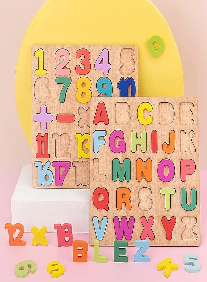 مجموعة ألواح ألغاز خشبية ملونة من Tiny Toys مع حروف أبجدية ثلاثية الأبعاد وأرقام وأشكال | لوحة مونتيسوري التعليمية الحسية للأطفال - (عبوة من 3 قطع) ألعاب ABCD للأطفال - Image 2